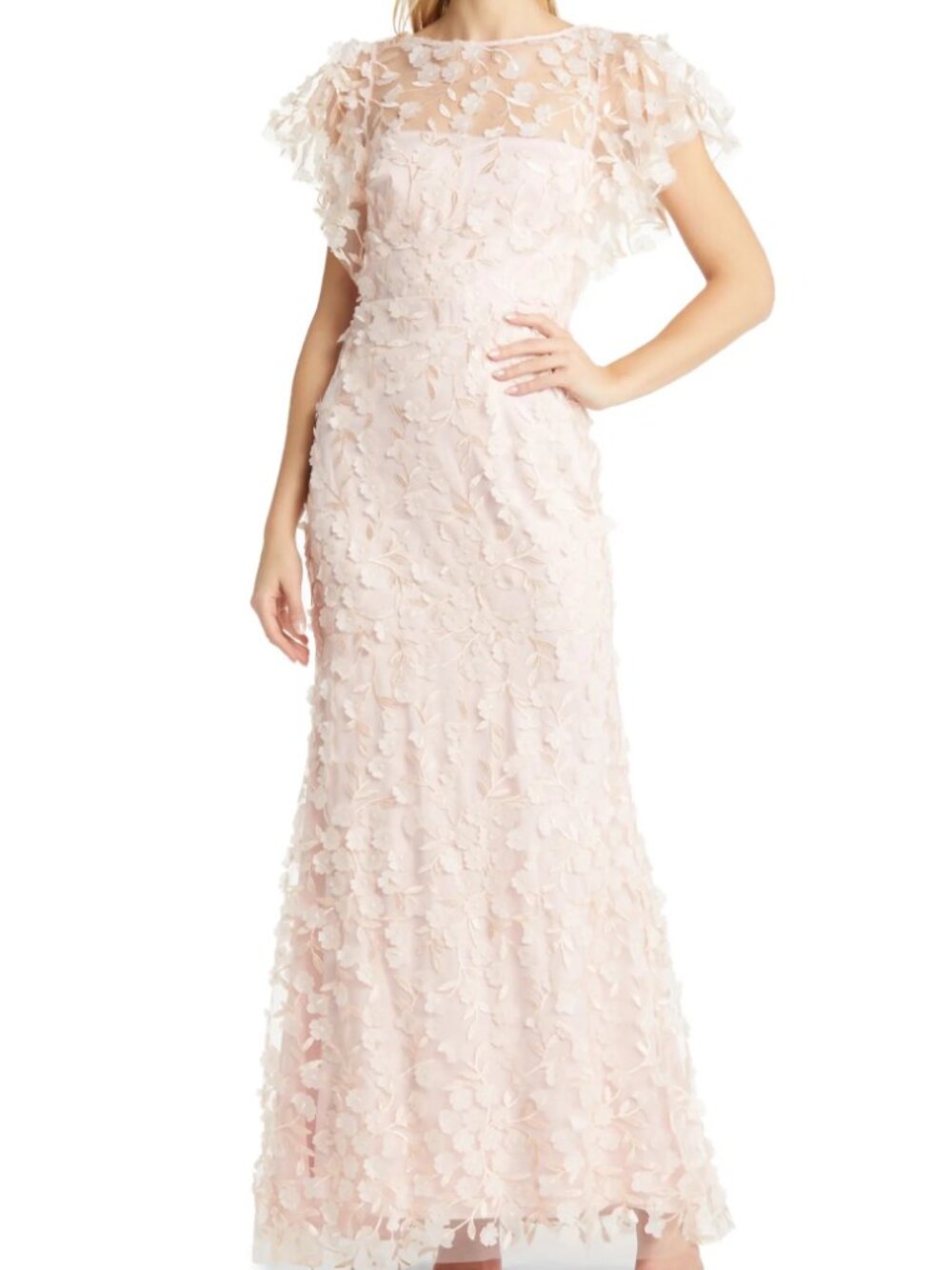 Eliza J 3D Floral Embroidered Flutter Sleeve Gown Blush Size 6